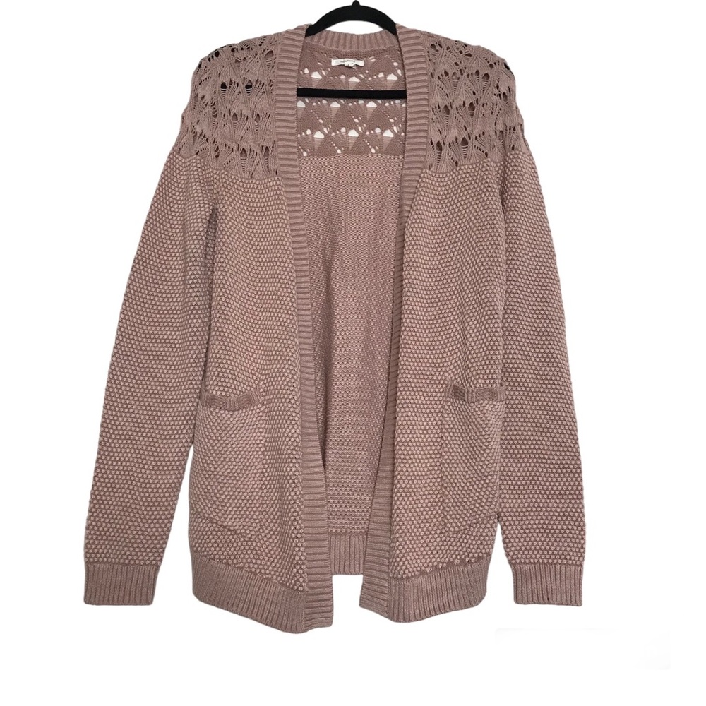 Maurice’s Pink Crotchet Waffle Knit Open Front Cardigan Womens Sz S Grandmacore